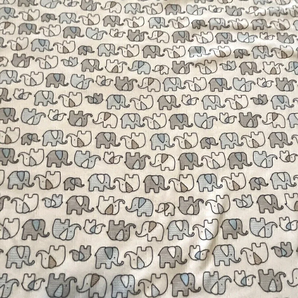Elephant Stars Baby Blanket Grey Light Blue White Soft Reversible Crib Cotton